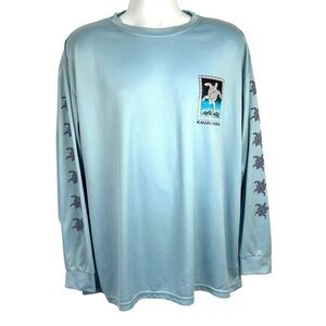 Yacht Club Blue Long Sleeve Shirt Kauai Hawaii Tribal Sea Turtle 2XL double side